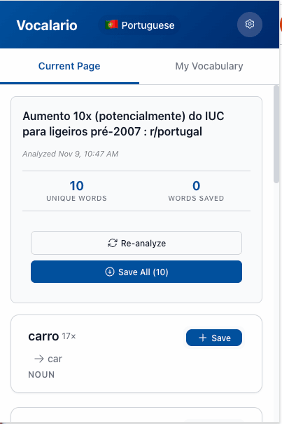 Page analyzed with vocabulary detected